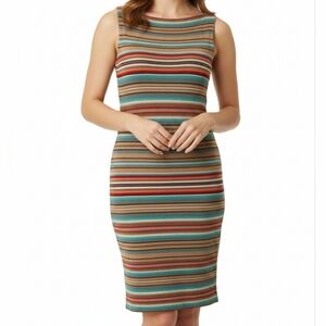 Lauren Ralph Lauren Tan Turquoise Sleeveless Striped Knit Dress Size XS